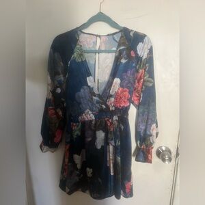 Zara Floral Long Sleeve Dress - Blue and Pink